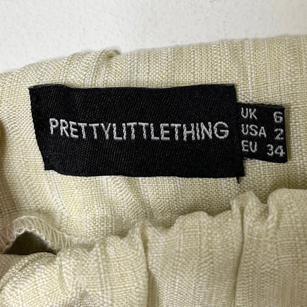 PrettyLittleThing Women's Wide Leg Palazzo Pants 2 Beige Pleated High Rise - Picture 9 of 10